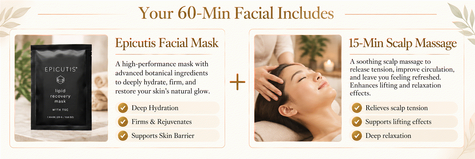 Your 60-Min Facial Includes Epicutis Facial Mask and 15-Minute Scalp Massage