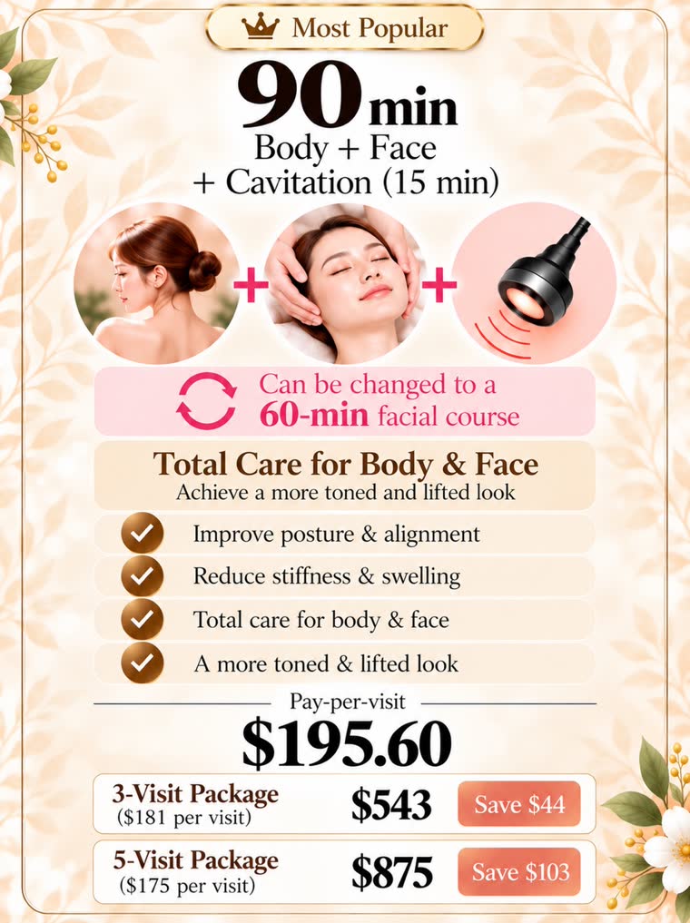 Most Popular 90 min plan (Body + Face + Cavitation 15 min)