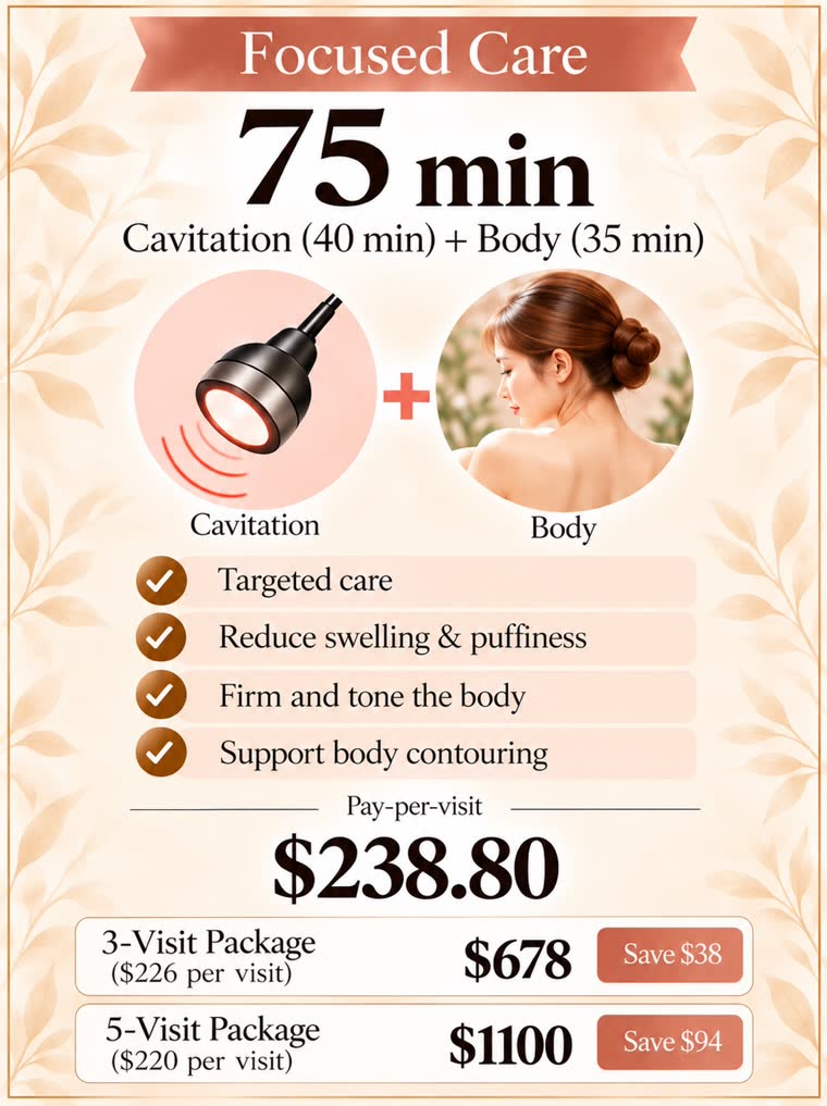 Focused Care 75 min plan (Cavitation 40 min + Body 35 min)