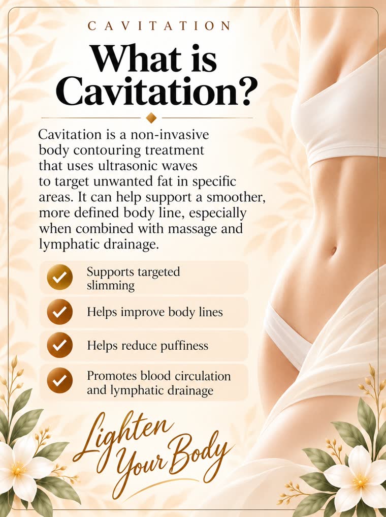 What is Cavitation? Helps reduce localized fat, shapes and contours your body